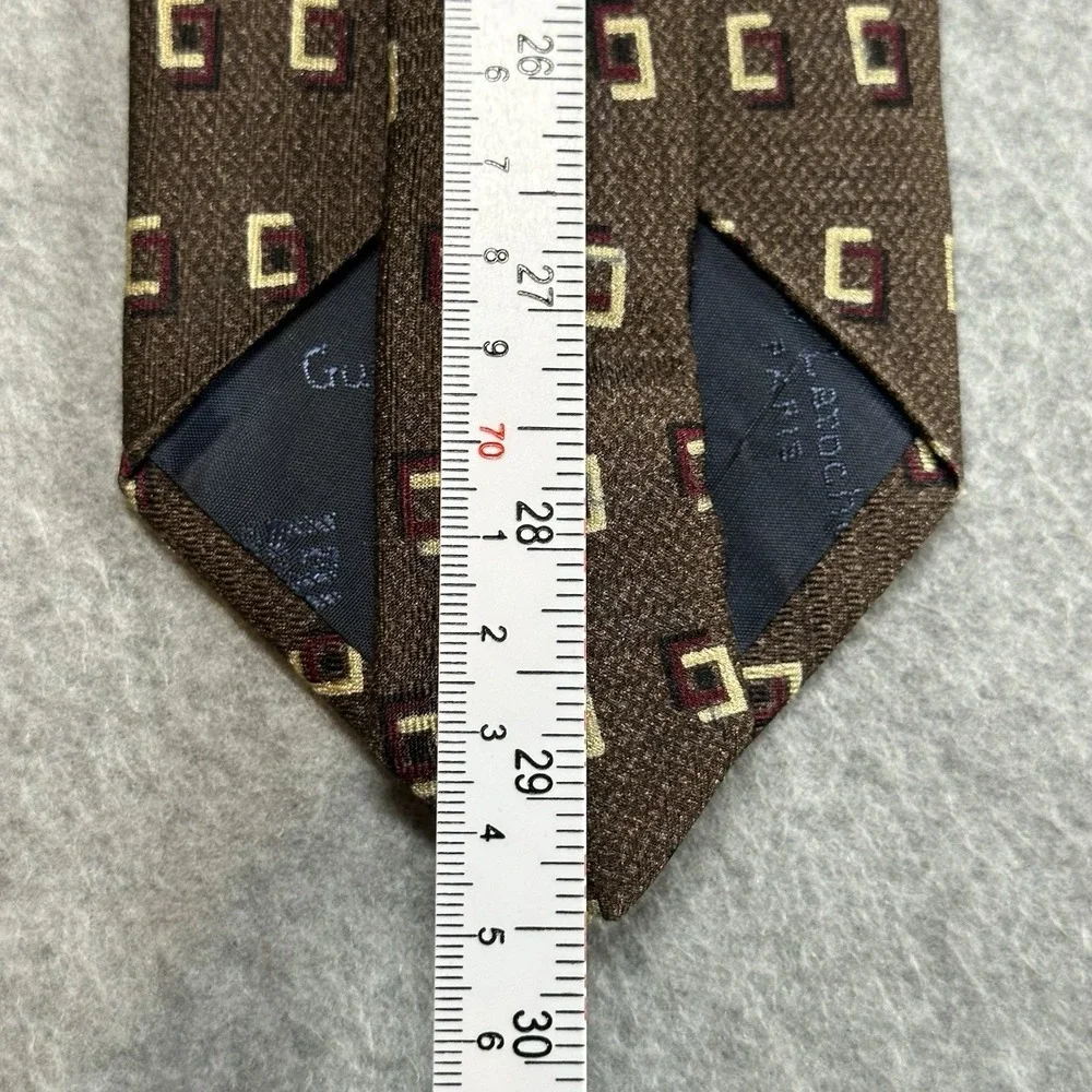Vintage Guy Laroche‎ Silk Tie Brown Geometric Pattern Made Italy 59x3.75in NOTE